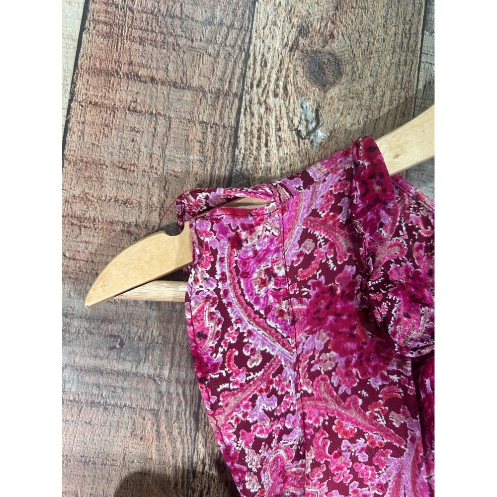 Angie Pink Paisley Ruffle V-Neck Cap Sleeve Midi Dress Medium Boho Romantic Y2K - Picture 5 of 7